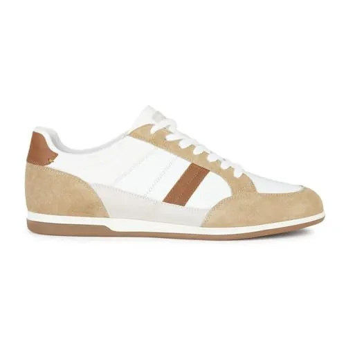 Geox Herren U Renan A Sneaker - Weiß/Brown Cotto, 42 EU - Herren-Sneaker aus hochwertigem Leder mit atmungsaktivem Synthetik-Innenmaterial, ideal für Komfort und Stil im Alltag.