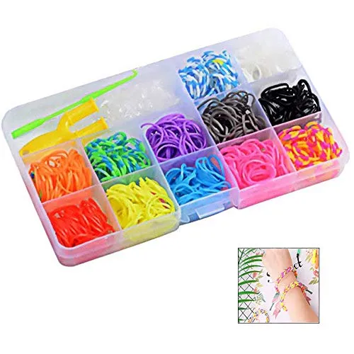 Xrten 600 Stück Loom Bänder Set, Bunt Loom Bands Starter Box, DIY Gummibänder Strickwerkzeug Kinder Kinderspielzeug