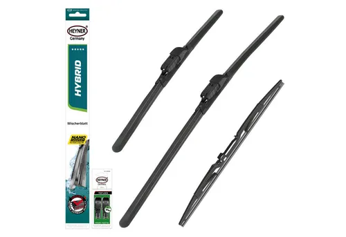 HEYNER Scheibenwischblätter Set für PEUGEOT 508 II SW (09.2018 - 12.2024) - Scheibenwischer Set (2x vorne, 1x Heck) für PEUGEOT 508 II SW. Maßgeschneidert mit Adapter für perfekte Passform und NANO-Graphit-Technologie für leises, streifenfreies Wischen bei jedem Wetter.