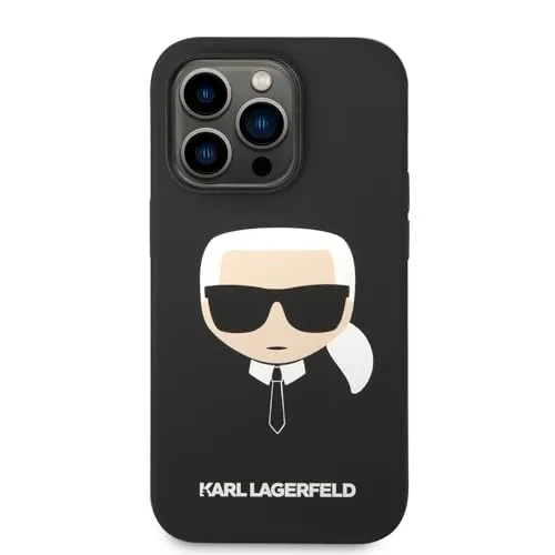Karl Lagerfeld iPhone 14 Pro Max Hardcase Backcover - Karl's Head - Schwarz - Handyhülle mit ikonischem Karl Lagerfeld Design, aus flexiblem Silikon und Mikrofaser-Innenfutter, schützt Ihr iPhone stilvoll und sicher.