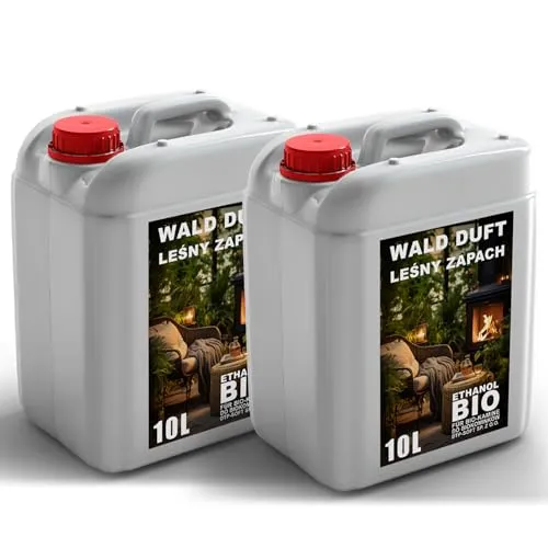 20L Premium Bioethanol 96,6% Rein - 2x10 Liter ökologischer Brennstoff für Ethanol-Kamine, saubere Verbrennung, rauchfrei, lebendige und stabile Flamme (Waldduft)