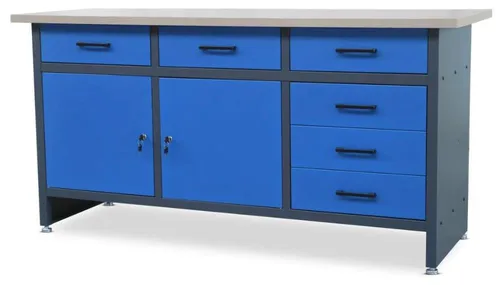 DELUKE Werkbank KARL mit 6 Schubladen – Anthrazit-Blau, 85 x 170 cm