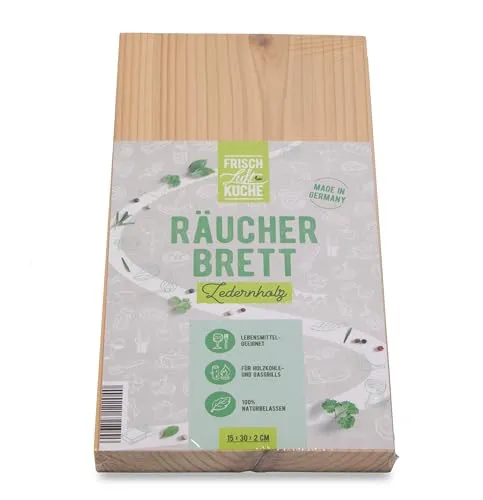 Frischluftküche Räucherbrett Zeder - Verleiht Fleisch und Fisch zartes Raucharoma, geeignet für Räuchern mit Gasgrill, Holzkohlegrill, Smoker – Zedernholz, 30 x 15 x 2 cm