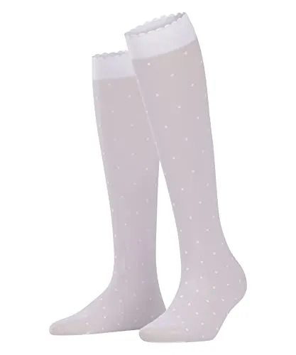 FALKE Damen Kniestrümpfe Dot 15 DEN W Kh transparent gemustert 1 Paar, Weiß White 2209, 35-38