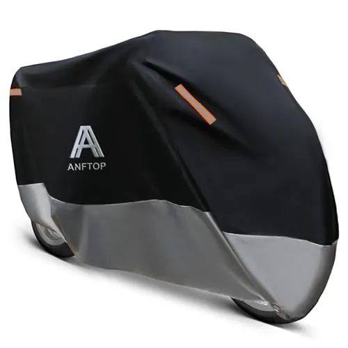 ANFTOP Motorrad Abdeckplane Outdoor Winterfest Wasserdicht Motorradabdeckung 210D Dicker Stoff Motorradgarage Motorroller Abdeckung Größe 250X105X125CM