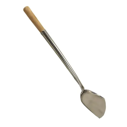 JADE TEMPLE flache Kelle für den Wok, stainless steel, Gesamtlänge 49 cm, mit Holzgriff, 1 x flache Kelle, Silber