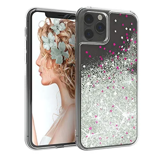 EAZY CASE Hülle kompatibel mit iPhone 11 Pro Schutzhülle mit Flüssig-Glitzer, Handyhülle, Schutzhülle, Back Cover mit Glitter Flüssigkeit, TPU/Silikon, Transparent/Durchsichtig, Silber