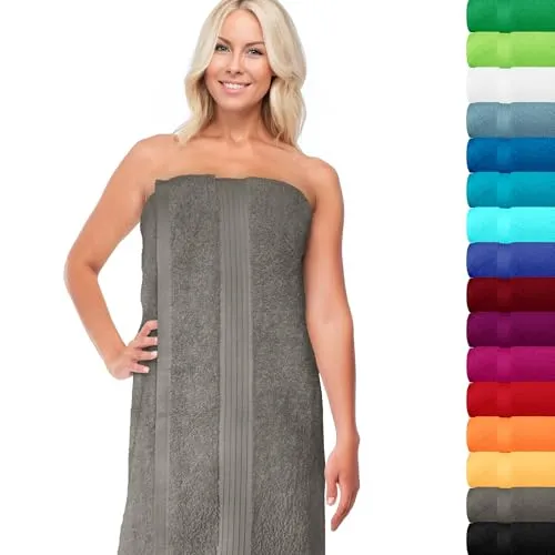 Lashuma Saunahandtuch 100x200 groß aus Baumwolle, Linz Badetuch XXL, Frottee Handtuch in Dunkel Grau für Spa und Strand