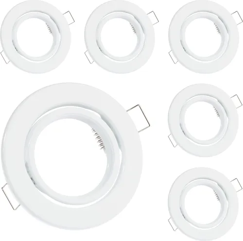 LUMILED 6x Einbaustrahler schwenkbar flach Spots für LED oder Halogen Einbauleuchten Einbaurahmen rund stahl Einbauspots Downlight Weiß