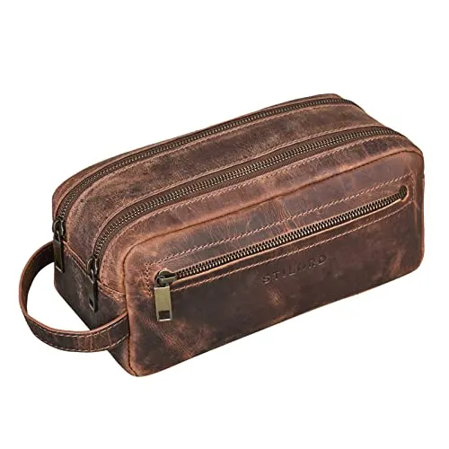 STILORD 'Kurt' Kulturtasche - Vintage Leder Reise Waschtasche - Große Kulturtasche aus hochwertigem Leder mit cleveren Fächern und elegantem Vintage-Design. Ideal für Reisen, bietet viel Platz für Badartikel und überzeugt mit exzellenter Verarbeitung.