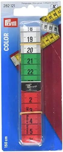 Prym 282121 Maßband Color 150 cm/cm, gelb, farbige Dezimeter-Zonen