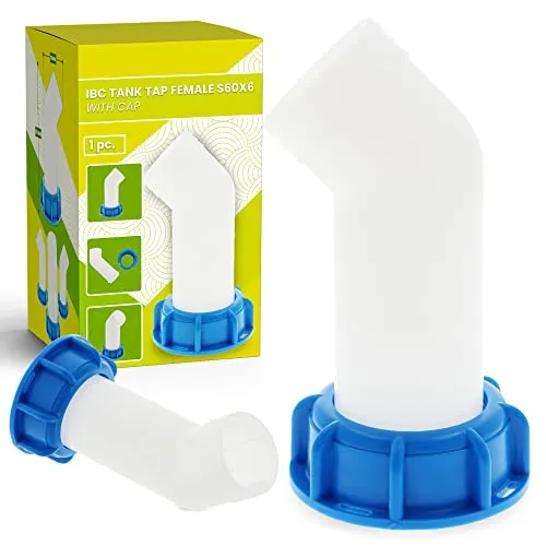 IBC Tote Tank Ablaufstutzen Auslauftülle Ausguss Weiblich S60x6 mit Kappe Adapter Auslauf Schlauch Anschluss Verlängerung Wassertank Ablauf Auslaufhahn Fass Container Wasser Öl Polyethylen (S60x6)