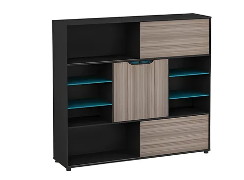Modernes Sideboard in Holzoptik mit 3 Schubladen - Elegantes Sideboard in Braun und Schwarz mit 3 Schubladen und Fächern. Ideal für Ihr Büro, bietet ausreichend Stauraum und verleiht jedem Arbeitszimmer einen modernen Touch.
