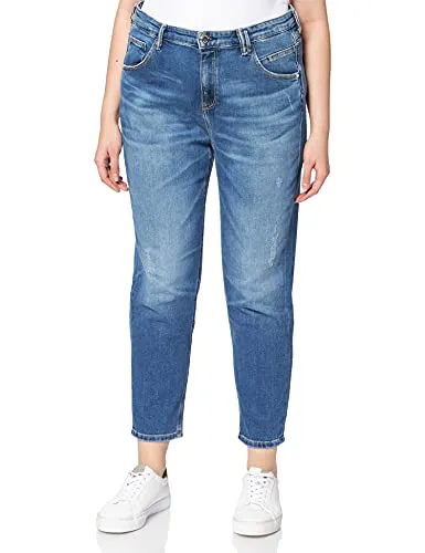 Marc O'Polo Denim Damen Jeanshose Boyfriend Fit, Blau (Mid Blue Marble) - Jeans für Damen im Boyfriend Fit, elastisch und stylisch – ideal für Alltag und Freizeit, aus nachhaltiger Baumwolle für hohen Tragekomfort.