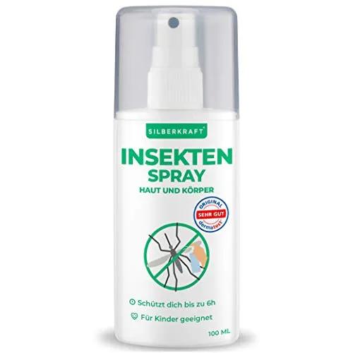 Silberkraft Insektenspray mit Zitroneneukalyptus für Haut & Körper 100 ml ohne DEET, Insektenschutz Kinder & Baby geeignet, Haut-Spray, Anti-Mücken-Mittel, Abwehr und vertreiben