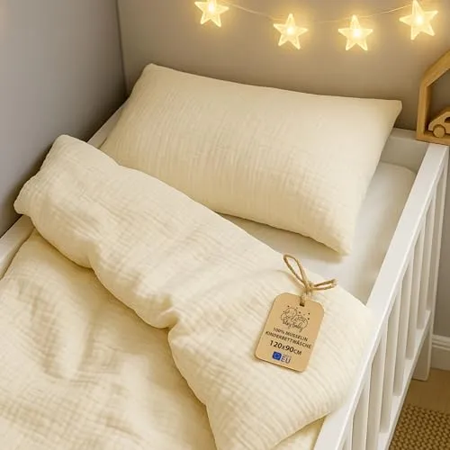 Musselin Bettwäsche Kinderbettwäsche 100x135cm - Baby Musselin-Bettwäsche Set aus Kinder Kissenbezug 40x60 cm und Kinderbettdecke Bezug 100 x 135 cm Baumwolle Babybettwäsche Oeko-Tex-Zertifikat