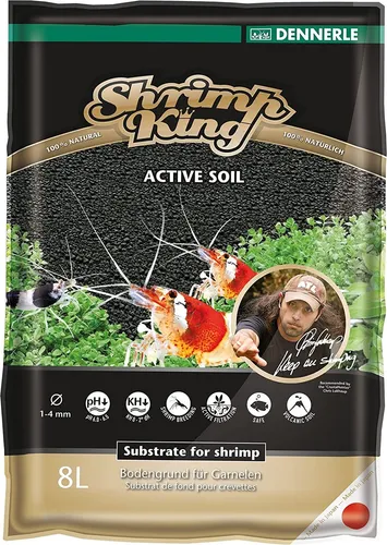 Dennerle Shrimp King Active Soil 8 Liter - Ideal für Garnelen und Aquascaping - Kies & Sand für Aquarien, senkt pH und KH für optimale Lebensbedingungen von tropischen Garnelen, ideal für Bienengarnelen mit hoher Filterleistung und langlebiger Stabilität.