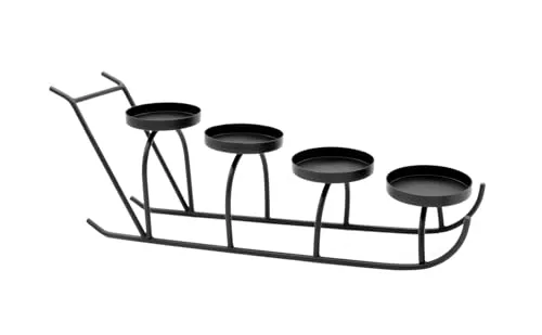Metall Advents Kerzenständer in Schlittenform schwarz - 44 cm - Eleganter Kerzenständer für 4 Stumpenkerzen, ideal zur modernen Gestaltung eines Adventskranzes. Perfekt für die Winterdekoration und als liebevolles Weihnachtsgeschenk.