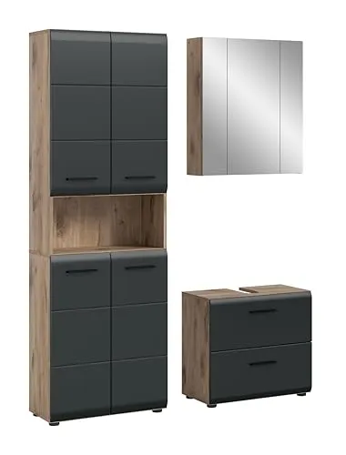 xonox Badezimmer Ice 3 tlg. Badkombination - Badmöbelset in modernem Design, kratzfest und wasserabweisend, ideal für stilvolle Badezimmer mit verstellbaren Einlegeböden und viel Stauraum.