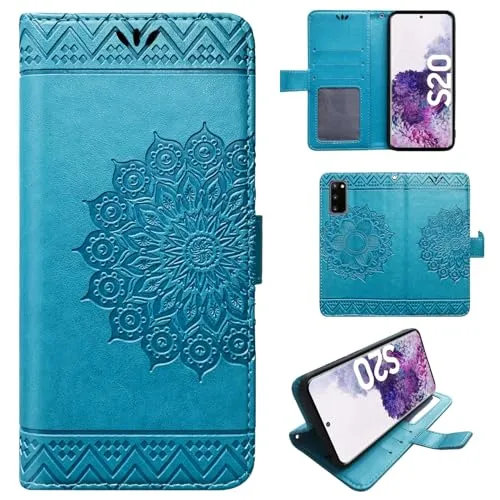 Hülle Kompatibel mit Samsung Galaxy S20 | Klapphülle Schutzhülle mit Kartenfächer Kompatibel für Galaxy S20 | Magnetverschluss Klapphülle | Blau