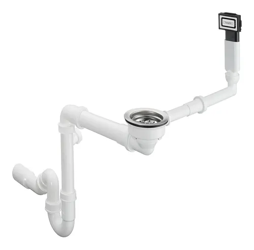 hansgrohe D16-10 Manuelle Ab- und Überlaufgarnitur - Spülenzubehör für Einzelbecken Granit mit einfacher Bedienung durch Drücken/Ziehen am Siebkorb für optimalen Komfort.