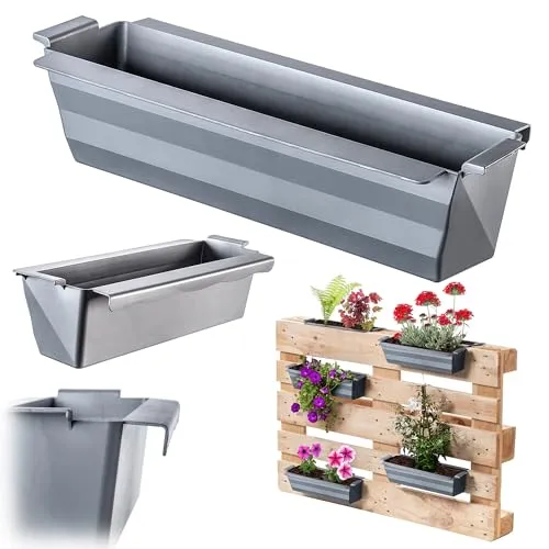 KADAX Pflanzkasten 12er Set für Paletten mit Hängesystem, 37x9 cm Silber, zum Bepflanzen & Dekorieren als Balkonkasten, Blumenkasten für Europalette, Blumentopf-Einsatz & Übertopf in Palettengärten