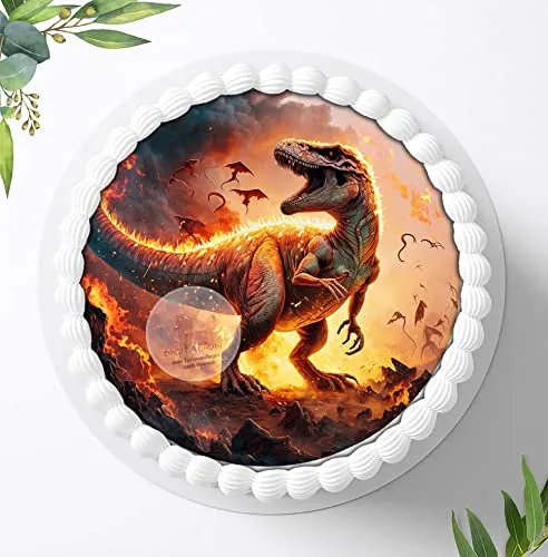 Für die Geburtstags Torte, Zuckerbild Dinosaurier, Essbares Foto für Torten, Fondant, Tortenaufleger Ø 20cm, 1204z