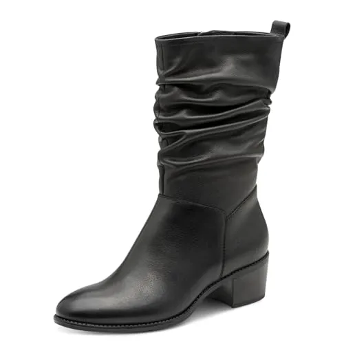 Stiefel TAMARIS, Damen, Gr. 41, schwarz - Wanderschuhe, modische Kurzstiefel aus Glattleder mit bequemem Blockabsatz und stylishen Falten am slouchy Schaft für optimalen Tragekomfort.
