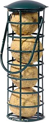 dobar 24081 Vogelfutter Futterspender inklusive Vier Meisenknödeln wiederbefüllbare Wildvogel-Futterstation, schwarz, Plastik, 1er Pack (1 x 360 g)