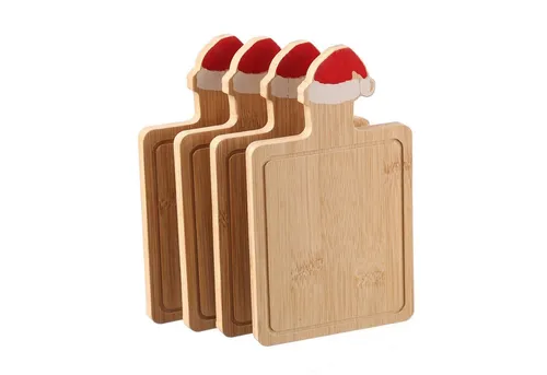 MARELIDA Frühstücksbrett Nikolausmütze 4er Set - Lustige Schneide- und Servierbretter mit Nikolausmütze, aus robustem Holz. Praktische Saftrille für sauberes Arbeiten. Ideal für die Adventszeit – 4 Stück, Länge: 19,6cm.