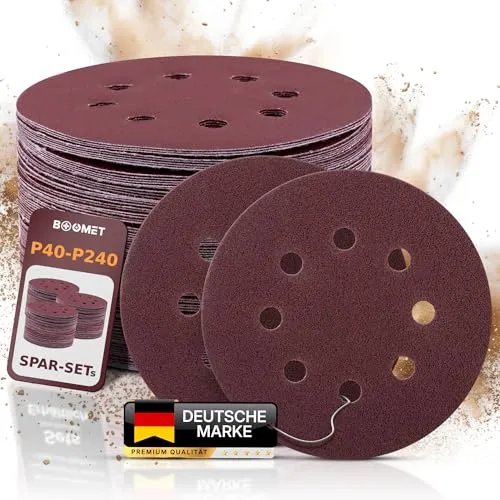 BOOMET Schleifpapier 125mm Klett Set · 100 Stück in P 80 Körnung · 8 Loch Schleifscheiben für Exzenterschleifer 125 · Schleifpads in Körnung 40 60 80 100 120 240
