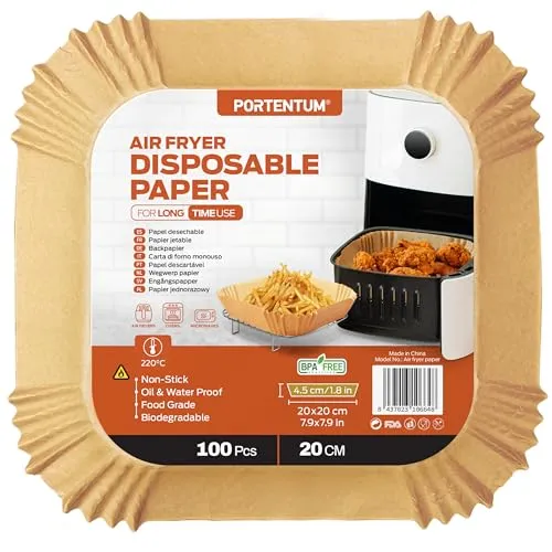 Backpapier für Heißluftfritteuse 100 Stück BPA-frei - Praktisches Backpapier für Heißluftfritteusen, 20-24 cm, antihaftbeschichtet und ölfest. Ideal für müheloses Kochen und einfaches Reinigen.