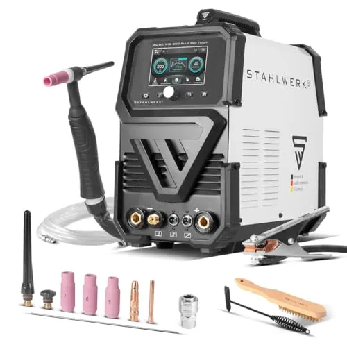 STAHLWERK Schutzgas-Schweißgerät AC/DC WIG 200 Puls Pro Touch - Hochwertiges Schweißgerät für präzises WIG- und MMA-Schweißen, ideal für Profis und Hobbyhandwerker. Mit einem flexiblen Brennerkopf und umfangreichem Zubehör für vielseitige Anwendungen.