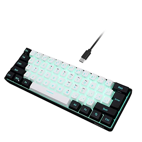 Snpurdiri 60% kabelgebundene Gaming-Tastatur, mechanisches Gefühl, kleine Mini Keyboard, tragbare kompakte RGB-Tastatur für PC, Mac, Office, Gaming (61 Tasten, Schwarz-Weiß)