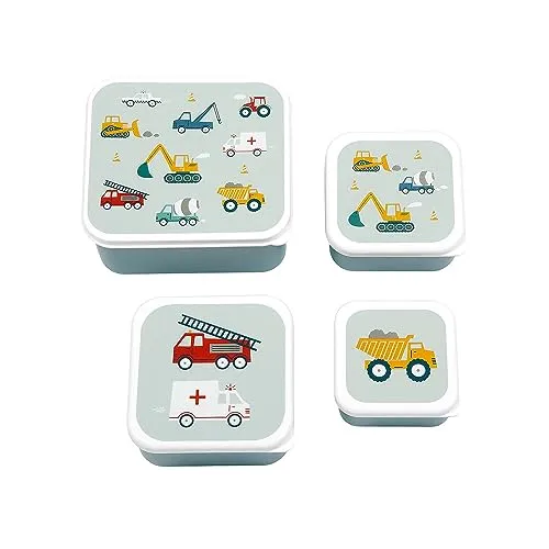 A LITTLE LOVELY COMPANY Set mit 4 Lunchboxen, Motiv: Fahrzeuge