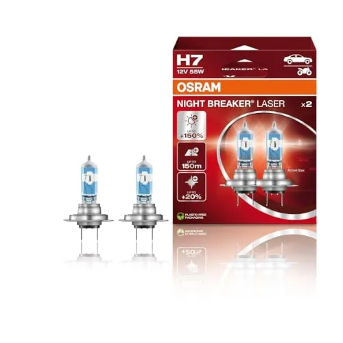 Osram Night Breaker Laser H7 Next Generation, +150 Prozent Mehr Helligkeit, Halogen-Scheinwerferlampe, 64210Nl-Hcb, 12 V PKW, Duo Box (2 Stück) 1er Pack