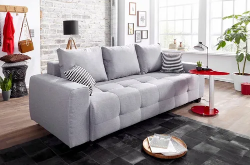 COLLECTION AB Schlafsofa Bella – Hellgrau mit Bettfunktion
