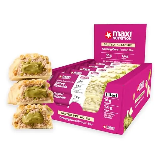MaxiNutrition Creamy Core Protein Bar Salted Pistachio, 12 x 45 g, 35% Eiweiß, 16 g Protein je Riegel, ohne Zuckerzusatz, ohne künstliche Aromen