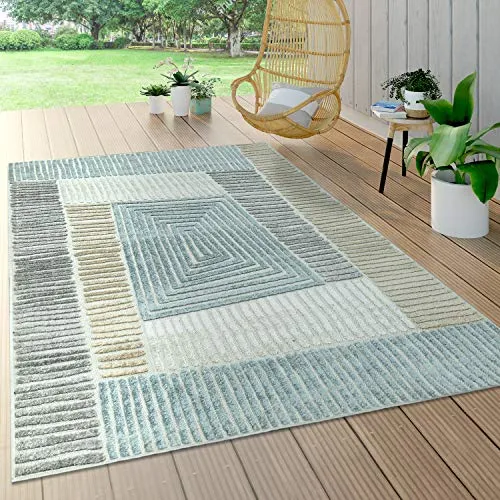 Paco Home Wetterfester Outdoor Teppich 60x100 cm - Stilvoller Teppich mit geometrischem Muster, ideal für Wohnzimmer, Balkon oder Küche. Robustes, pflegeleichtes Material, witterungsbeständig und schadstoffgeprüft.