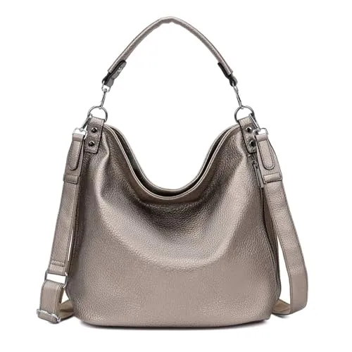 ITALYSHOP24 OBC XXL Damen Tasche mit 2 Gürtel Shopper Schultertasche Umhängetasche Hobo Bag Reisetasche Handtasche für Schule Freizeit Beuteltasche Urlaub Weekender Leder Optik Gold