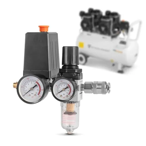 STAHLWERK Druckschalter DEW-20 ST 0-10 bar - Luftkompressoren-Zubehör mit 7-Jahre-Garantie, ideal für präzise Steuerung von Kompressoren, ausgestattet mit Manometer, Wasserabscheider und Schnellkupplung.