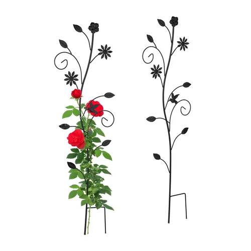 Relaxdays Rankhilfe Schwarz, Metall Floral 34x110 cm - Pflanzenkästen & Spaliere: Elegantes Rankgitter aus robustem, wetterbeständigem Stahl mit antikem Design, ideal für Kletterpflanzen und verleiht Deinem Garten einen stilvollen Akzent.