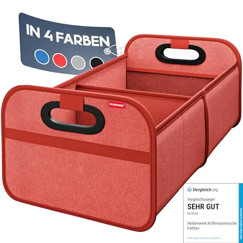 HELDENWERK Kofferraumtasche faltbar mit Anti-Rutsch-Klett - Kofferraum-Organizer, Auto Faltbox, Einkaufstasche - verstärkt und stabil