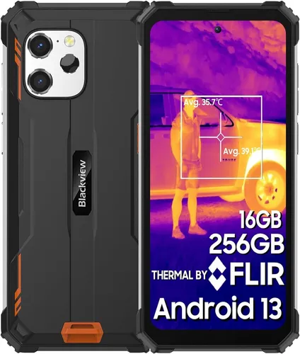 Blackview BV8900 Orange Rugged Smartphone - Handys ohne Vertrag mit FLIR Wärmebildkamera, 8 GB RAM und 256 GB Speicher – der perfekte Begleiter für Outdoor-Abenteuer und extreme Bedingungen.