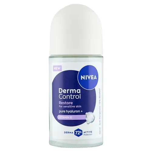 NIVEA Derma Control Restore Anti-Transpirant Deodorant für Damen, 72 Stunden Schutz vor Schweiß, mit Hyaluronsäure und Vitamin E, reizt die Achselhöhlen nicht, empfindliche Haut, Roll-on, 50 ml