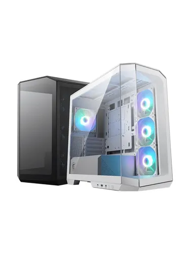 MSI MAG PANO M100R PZ White - PC-Gehäuse im Micro-ATX-Format mit panoramischem Glas-Seitenpanel für 270 Grad Sicht auf die Hardware und vorinstallierter ARGB-PWM-Lüftersteuerung für beeindruckende Lichteffekte.
