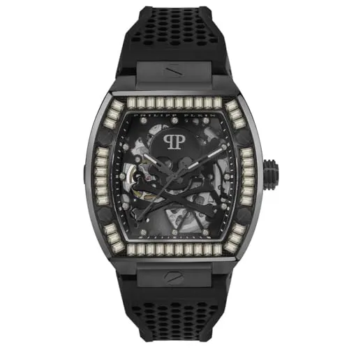 Philipp Plein Herren Uhr Automatik $KELETON PWBAA1923 - Armbanduhren für Herren, exklusive Automatik Uhr mit stilvollem Edelstahlgehäuse und funkelnden Steinchen – ein echter Blickfang für jedes Handgelenk!