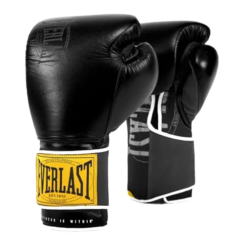 Everlast Boxhandschuhe 1910 Classic, Schwarz, 16oz - Punchinghandschuhe im Old-School-Stil mit modernem Komfort – Hochwertiges Rindsleder und dreifache Schaumpolsterung bieten Langlebigkeit und maximalen Schutz beim Training.