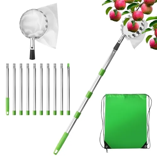 Meter Obstpflücker Mit Teleskopstiel mit Edelstahlstange und Baumwollbeutel, Apfelpflücker Mit Teleskopstiel, geeignet für Gardena Obstpflücker die Ernte von Äpfeln, Pflaumen, anderen Baumfrüchten 4