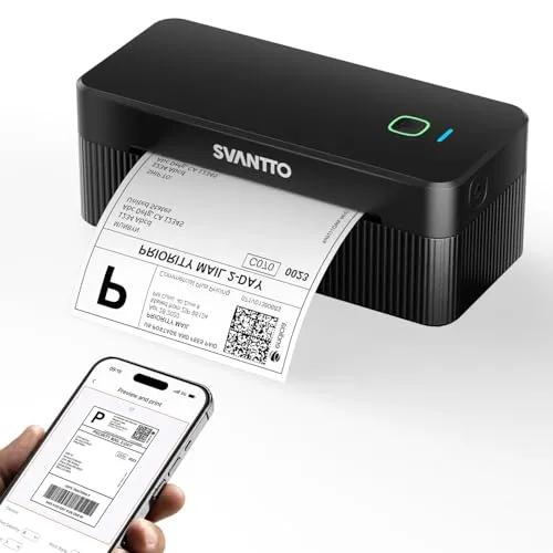 SVANTTO Bluetooth Etikettendrucker 4x6, DHL Thermodrucker, ST-425, Schwarz | Labeldrucker für Versandetiketten 100 x 150 mm, für iOS Android Windows Mac, kompatibel mit Shopify, Etsy, DHL, UPS